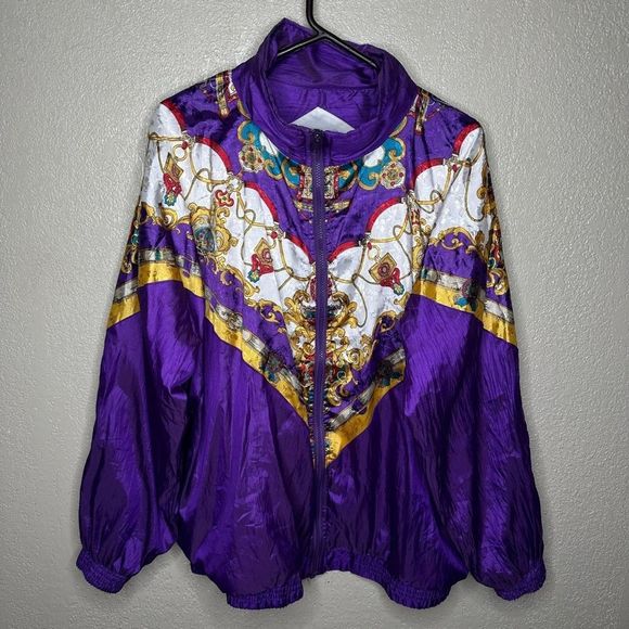 American Vintage 80s SILKY BOMBER JACKET W/GILDED PRINT Size 22 Womens - Picture 2 of 5